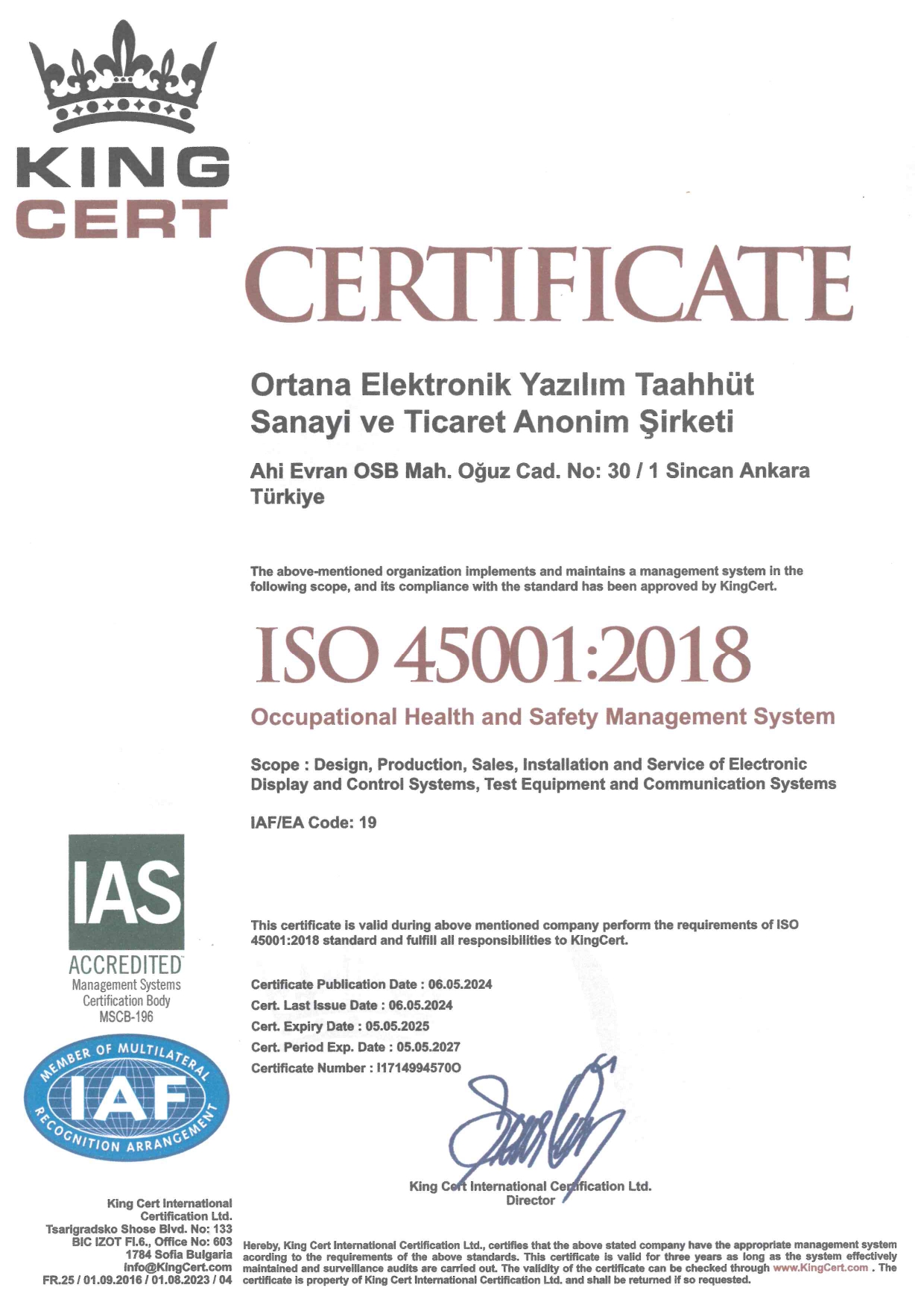 Ortana ISO 45001 2018 ENG