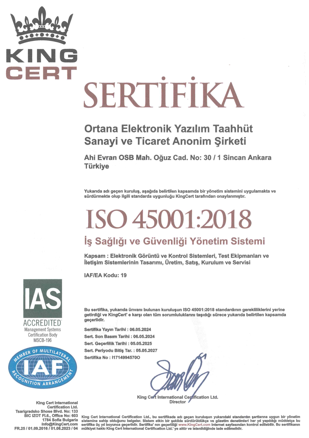 Ortana ISO 45001 2018 TR